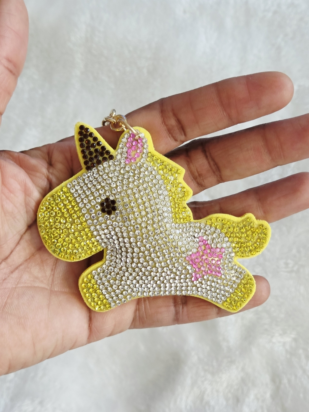 Yellow Unicorn Rhinestone Keychain Bag Charm - Picture 4 of 4
